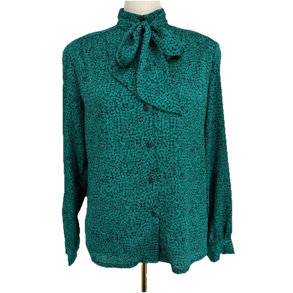Vintage Pendleton Country‎ Sophisticates Button Up Tie Neck Top 14 Career Modest